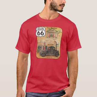 古い車および給油所が付いているルート66 Tシャツ