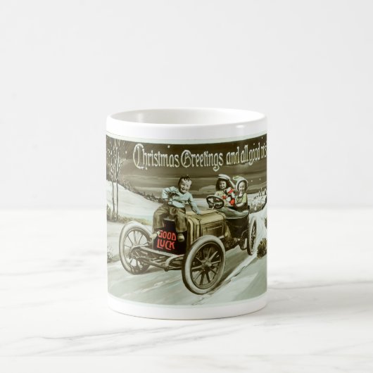 古い車と子供のヴィンテージアート コーヒーマグカップ (中央)