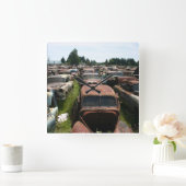 古い車の柱時計のガレージの時計の古物置場場面 スクエア壁時計 (ホーム)