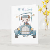 古い車の水の色で帽子を持つ犬"すぐに元気になる カード (黄色い花)