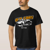古い車は問題おもしろい低ライダーグラフィックホワイト金ゴールド Tシャツ (正面)