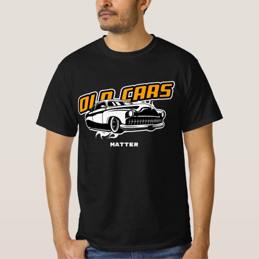 古い車は問題おもしろい低ライダーグラフィックホワイト金ゴールド Tシャツ (正面)