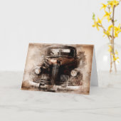 古い車 カード (黄色い花)