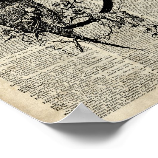 古い辞書ページ上の黒いカラスの鳥のステンシル ポスター (角)