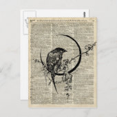 古い辞書ページ上の黒いカラスの鳥のステンシル ポストカード (正面/裏面)