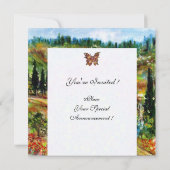 古い農家 トスカーナの風景,黄色 緑 白 招待状 (裏面)