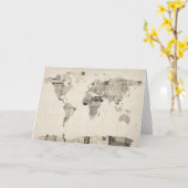 古い郵便はがきからの世界地図の地図 カード (黄色い花)