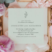 古い金の美的な結婚式の日付を保存 招待状