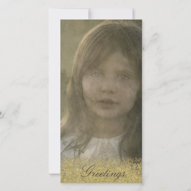 古い金ゴールド飾り付きフォトカード (正面)