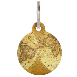 古い金世界地図 ペット　ネームタグ
