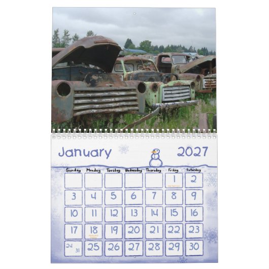 古い鉄クラシック車カレンダー カレンダー (1月 2027)