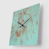 古い銅によって刻まれる馬 スクエア壁時計 (傾斜)