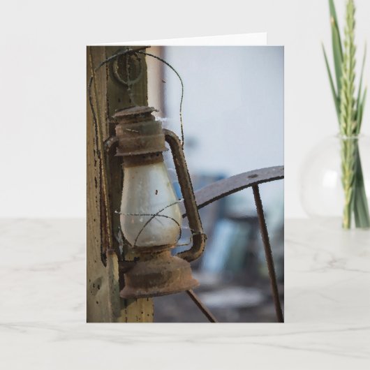 古い錆びたランタンワゴンホイールのグリーティングカード カード (正面)