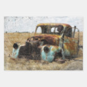 古い錆びたヴィンテージトラックのデコページ ラッピングペーパーシート (正面)