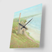 古い錫鉱山、コーストパス、パステルクロックのコーンウォール スクエア壁時計 (傾斜)