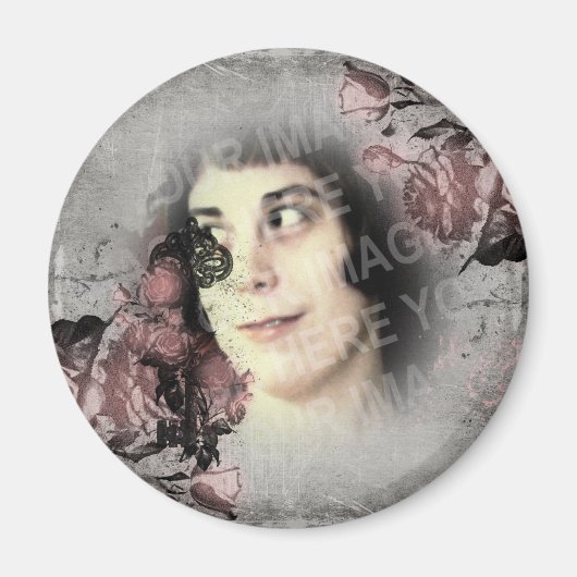 古い鍵とバラカスタムの写真 マグネット (正面)