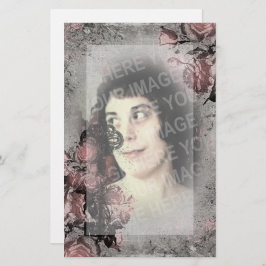 古い鍵とバラカスタムの写真 便箋 (正面/裏面)