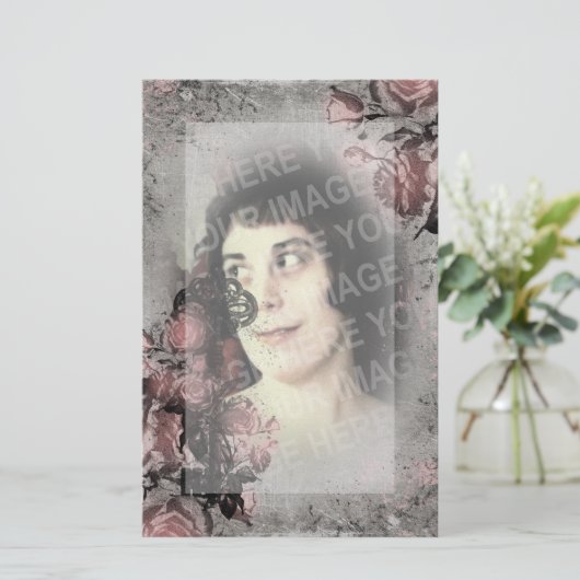 古い鍵とバラカスタムの写真 便箋 (スタンド正面)