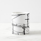 古い電話と電源ライン コーヒーマグカップ (中央)