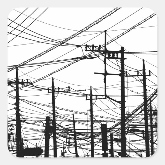 古い電話と電源ライン スクエアシール (正面)