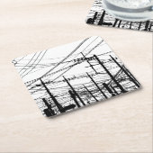 古い電話と電源ライン スクエアペーパーコースター (アングル)