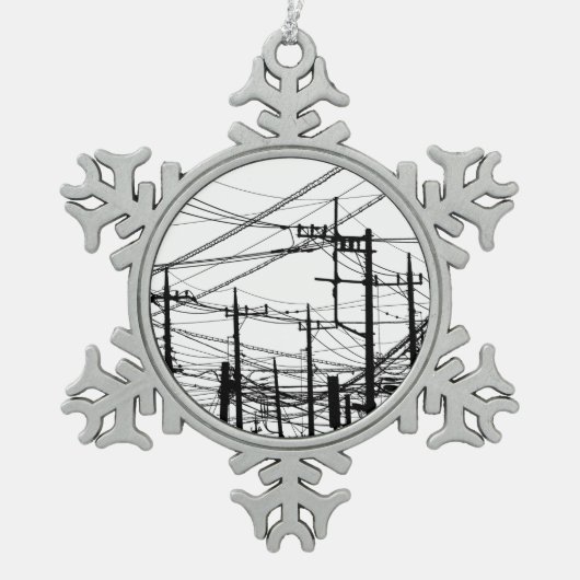 古い電話と電源ライン スノーフレークピューターオーナメント (正面)