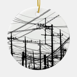 古い電話と電源ライン セラミックオーナメント