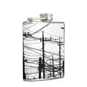 古い電話と電源ライン フラスク (右)