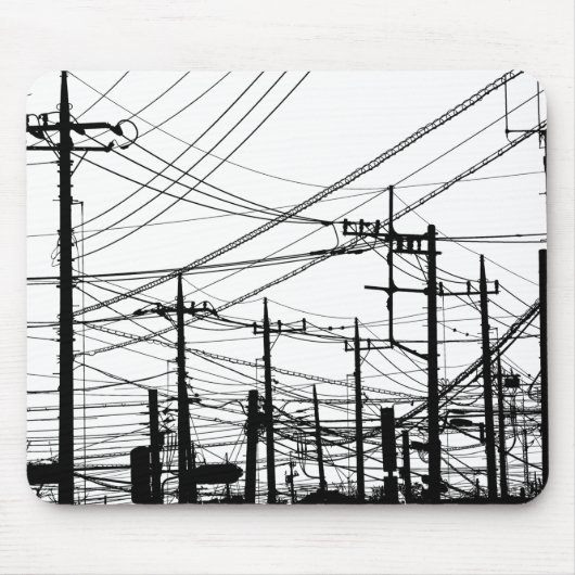 古い電話と電源ライン マウスパッド (正面)