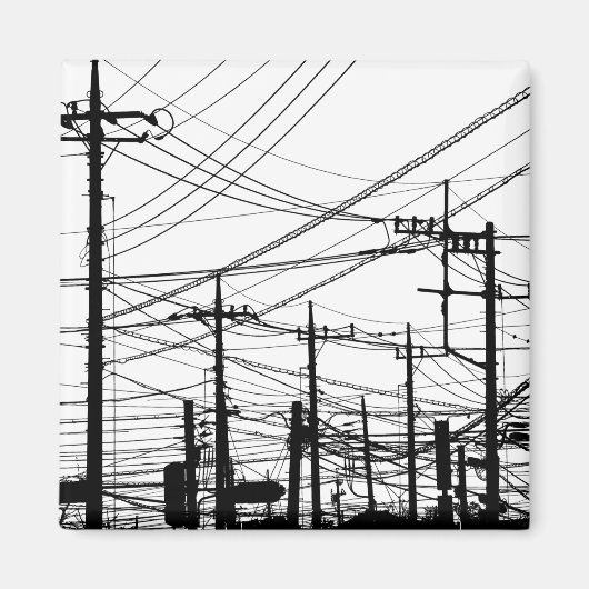 古い電話と電源ライン マグネット (正面)