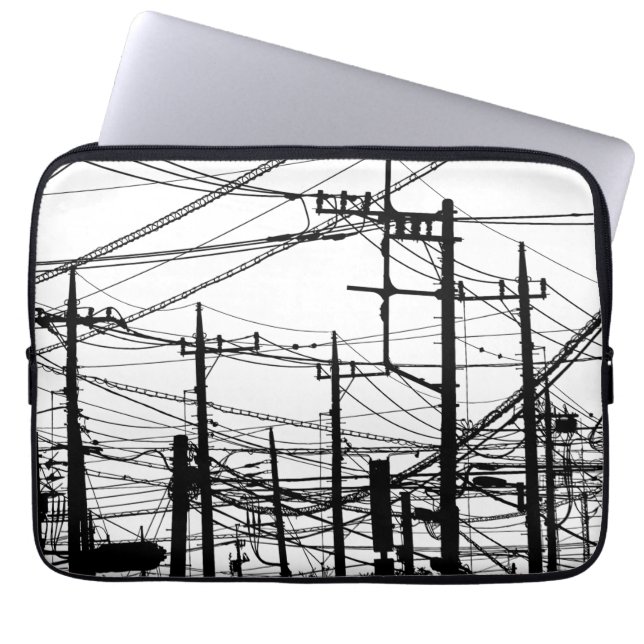 古い電話と電源ライン ラップトップスリーブ (正面)