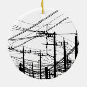 古い電話と電線 セラミックオーナメント (裏面)