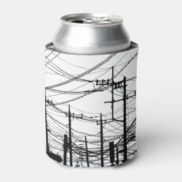 古い電話と電線 缶クーラー