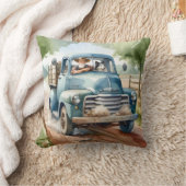 古い青いトラックの中の男と犬 クッション (ブランケット)