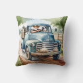 古い青いトラックの中の男と犬 クッション (裏面)