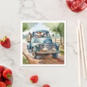 古い青いトラックの中の男と犬 スタンダードカクテルナプキン (インサイチュ)