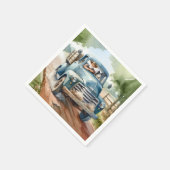 古い青いトラックの中の男と犬 スタンダードカクテルナプキン (角)