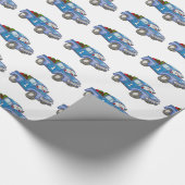 古い青いトラックを運転するサンタ ラッピングペーパー (コーナー)