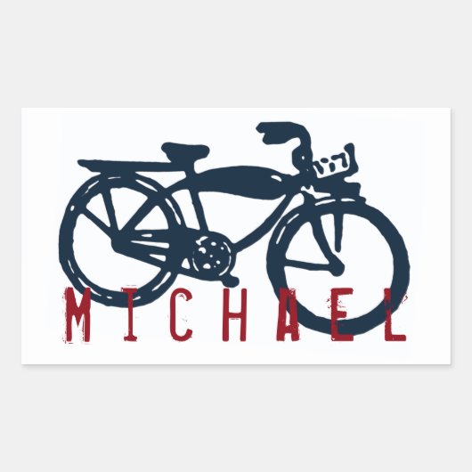 古い青い自転車のシール 長方形シール (正面)