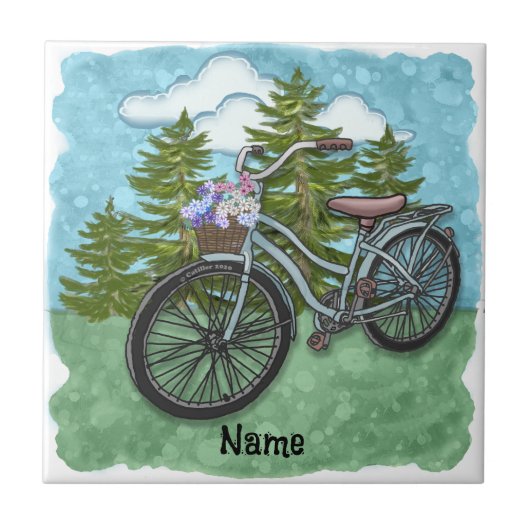 古い青い自転車 タイル (正面)