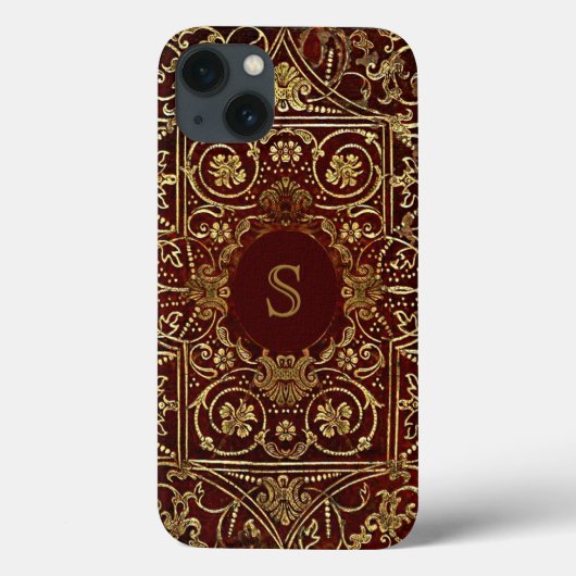 古い革は表紙のモノグラムを金めっきしました Case-Mate iPhoneケース (裏面)