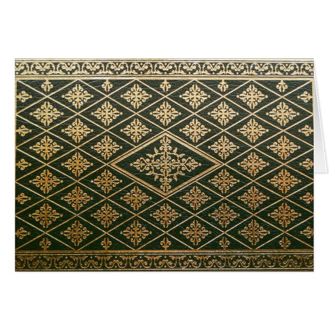 古い革表紙の緑および金ゴールド (正面横)