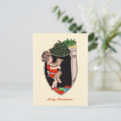 古い靴を持つレトロのかわいい小さな女の子 シーズンポストカード (スタンド正面)