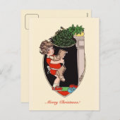 古い靴を持つレトロのかわいい小さな女の子 シーズンポストカード (正面/裏面)