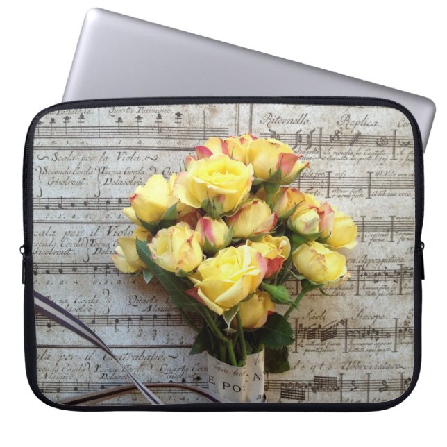 古い音楽ラップトップスリーブの黄色バラ ラップトップスリーブ (正面)