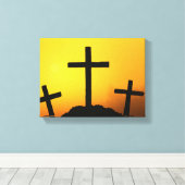 古い頑丈な木製の十字架でカルヴァリの丘で日没 キャンバスプリント (インサイチュ (ウッドフロア))