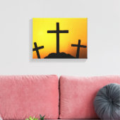 古い頑丈な木製の十字架でカルヴァリの丘で日没 キャンバスプリント (インサイチュ (リビング))