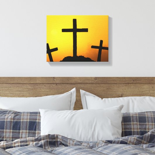 古い頑丈な木製の十字架でカルヴァリの丘で日没 キャンバスプリント (インサイチュ (寝室))