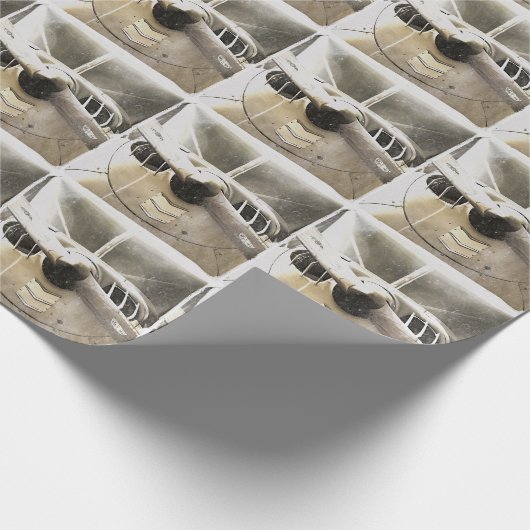 古い飛行機のプロペラの白黒 ラッピングペーパー (角)