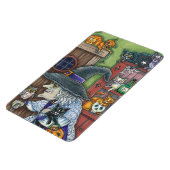 古い魔女ハッピーホーム、たくさんの猫とフクロウのハロウィン マグネット (左側)